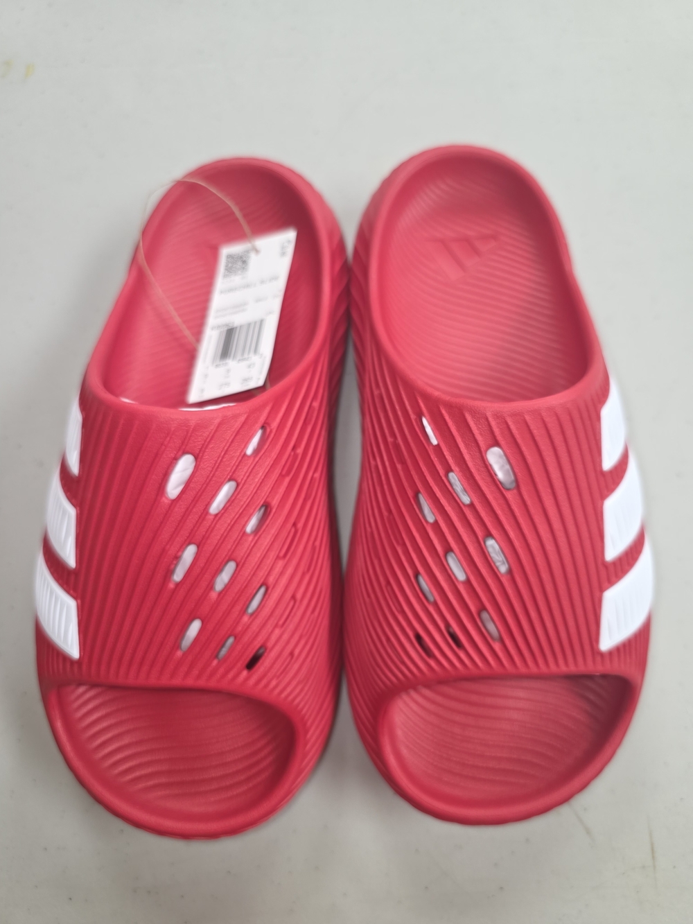 adidas Red Slide Sandals with White Stripes - Men's Slip-On
